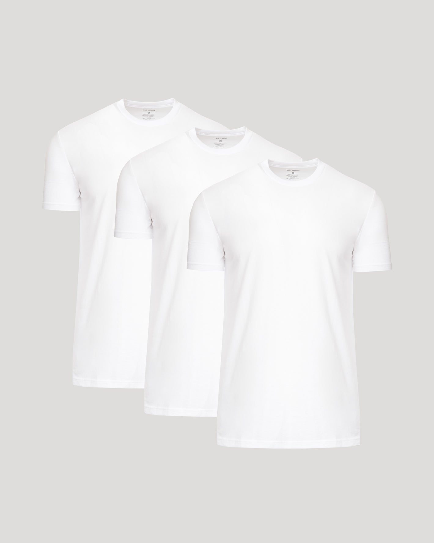 White Tall Active Crew 3-Pack t-shirts layered on light gray background.