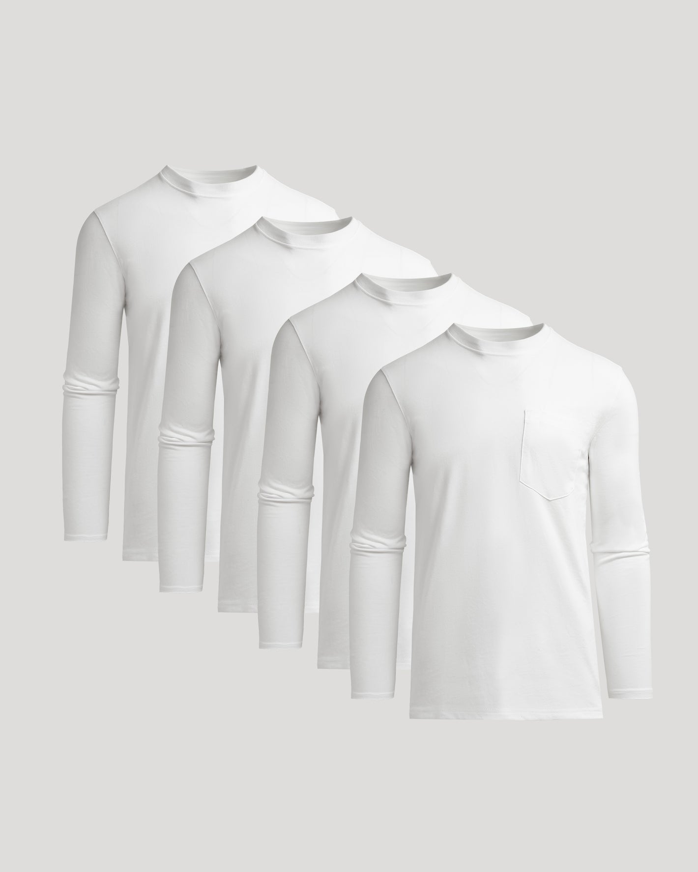 White Tall Heavyweight Long Sleeve Pocket Crew 4-Pack neatly stacked.