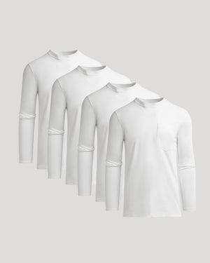 White Tall Heavyweight Long Sleeve Pocket Crew 4-Pack neatly stacked.