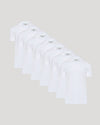 White Tall Premium Pima Polo 7-Pack arranged on light gray background.