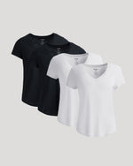 Womens Black & White Slub Scoop Neck Tee 4-Pack