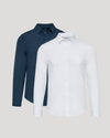 White & Navy Long Sleeve Performance Dress Shirt 2-Pack on display.