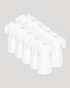 All White Curved Hem Classic Crew Neck 10-Pack against gray background.