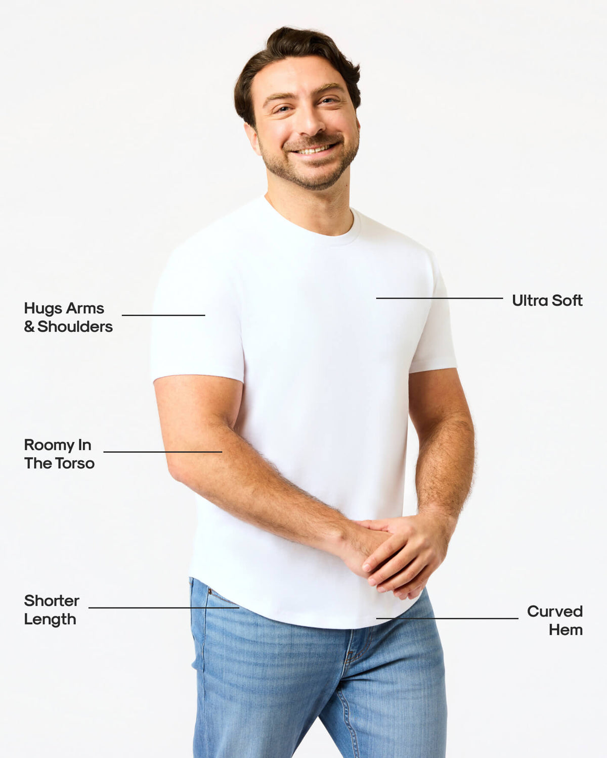 All White Short Classic Curved Hem Crew 6-Pack