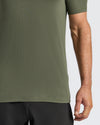 Kelp Active Mesh Crew on model, showcasing waffle texture and short sleeves.