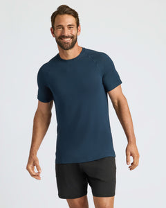 True ClassicNavy Active Mesh Crew 6-Pack worn by smiling man.