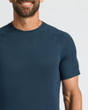 Man in Navy Active Mesh Crew 6-Pack, waffle-textured, short-sleeve T-shirt.