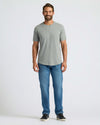 Heather Gray Curved Hem Classic Crew Neck on man, showcasing its tailored fit.