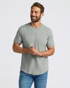 Heather Gray Curved Hem Classic Crew Neck on smiling male model.