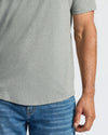 Heather Gray Curved Hem Classic Crew Neck with blue jeans.