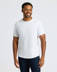 White Curved Hem Classic Crew Neck