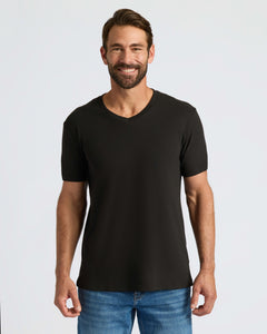 True ClassicMan wearing All Black Classic V-Neck, showcasing fit and style.