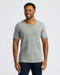 True ClassicTrue Classic Men’s V-Neck T Shirt on smiling man with tattoos.