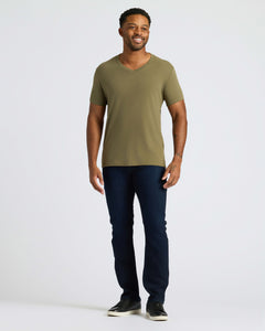 True ClassicMan wearing True Classic Men’s V-Neck T Shirt, short sleeves, everyday style.