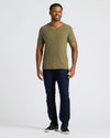 Man wearing True Classic Men’s V-Neck T Shirt, short sleeves, everyday style.