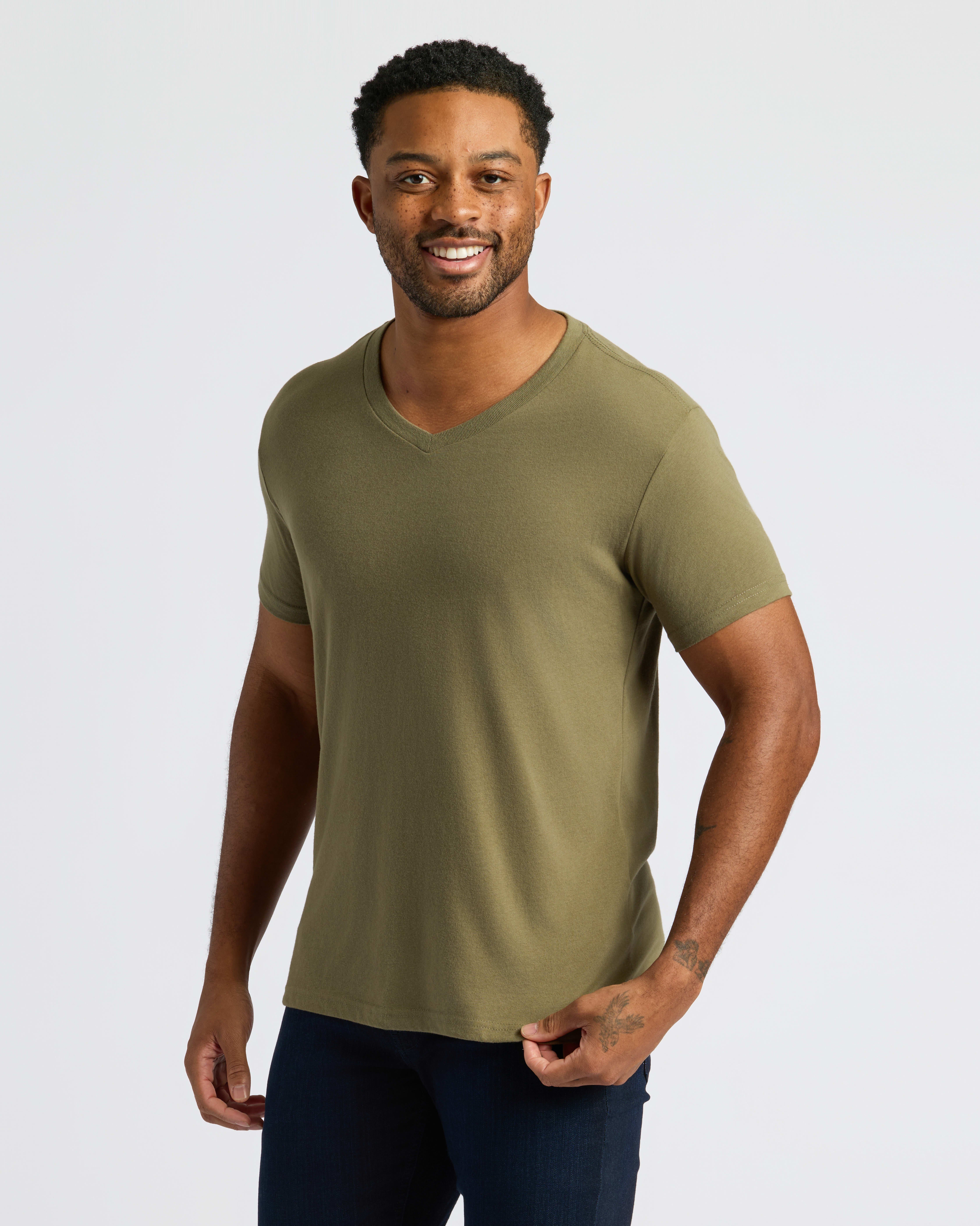 Military Green V-Neck T-Shirt | Men's Military Green V-Neck Tee