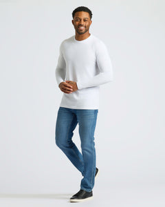 True ClassicWhite Classic Long Sleeve Crew Neck 10-Pack worn by smiling man.