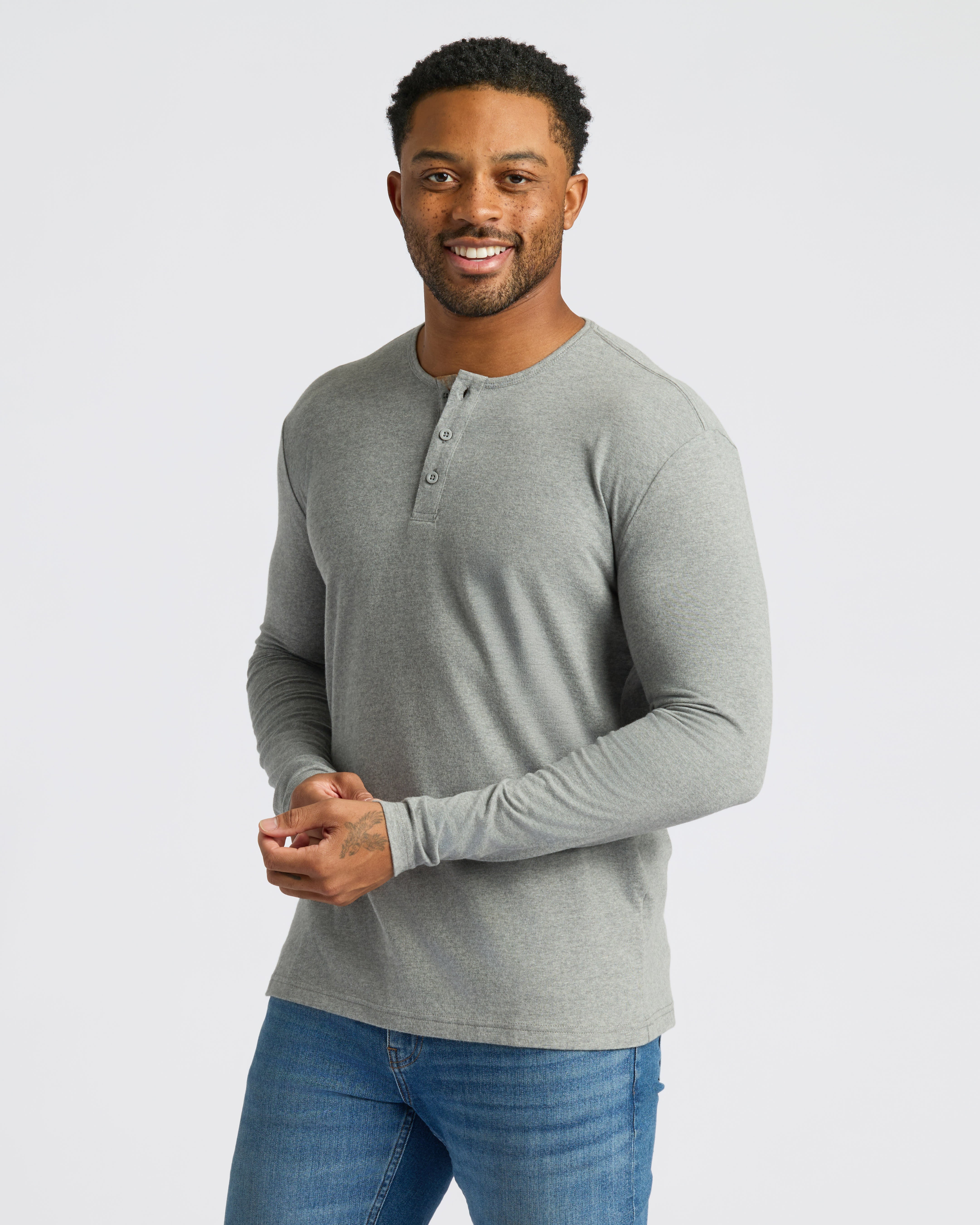 Heather Gray Classic Long Sleeve Henley – True Classic