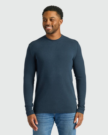 Navy Waffle Long Sleeve Crew Neck - True Classic