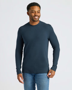 True ClassicMan wearing Navy Long Sleeve Waffle Crew from 2-Pack, smiling.