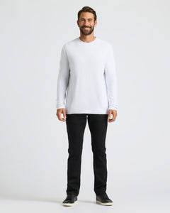 True ClassicMan wearing White Waffle Long Sleeve Crew Neck and slim-fit black pants.