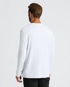 White Waffle Long Sleeve Crew Neck on man, back view, light-gray background.