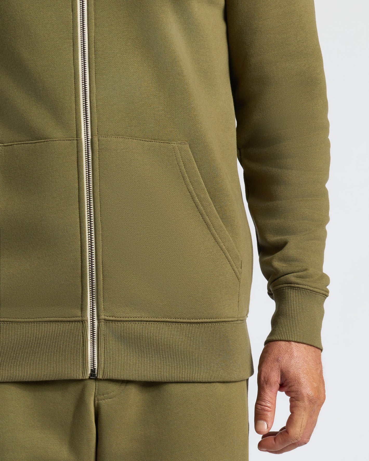 Military Green Fleece French Terry Zip Hoodie