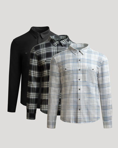 Long Sleeve Flannel Shirts 3-Pack