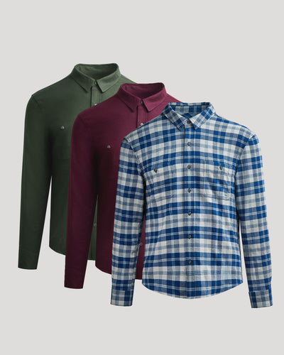 Long Sleeve Flannel Shirts 3-Pack