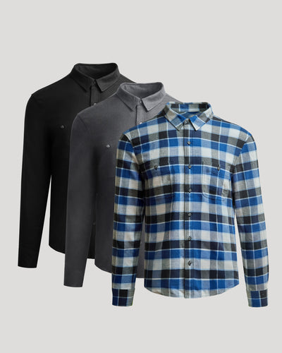 Long Sleeve Flannel Shirts 3-Pack