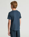 Boys' Navy Classic Curved Hem Crew Neck, back view, relaxed fit.