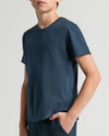 Boys' Navy Classic Curved Hem Crew Neck with matching pants.