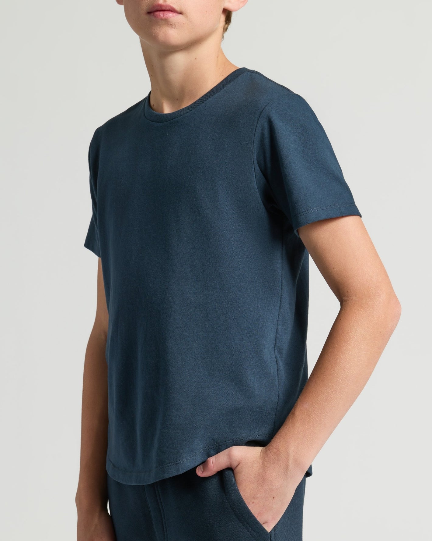 Boys' Navy Classic Curved Hem Crew Neck with matching pants.