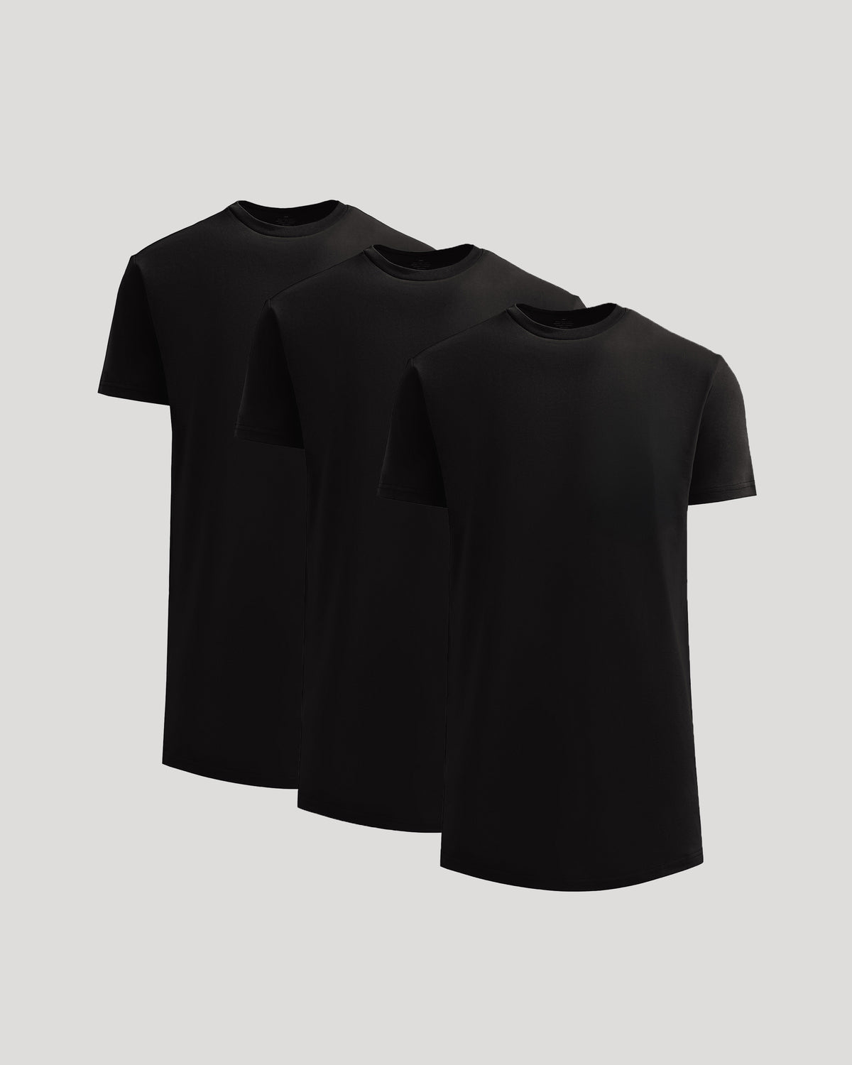 Three black True Classic Men's Tall Heavyweight Curved Hem Crew – Premium Heavyweight Cotton Blend, Extended Length, Athletic Fit, Structured Everyday T-Shirts displayed against a neutral background.