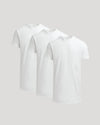 Three white True Classic Men's Tall Heavyweight Curved Hem Crew – Premium Heavyweight Cotton Blend, Extended Length, Athletic Fit, Structured Everyday T-Shirts displayed against a neutral background.