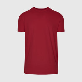 Crimson crew neck T-shirt with short sleeves and regular fit.