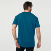 Man in Teal Short Sleeve Crew Neck Tee facing away.