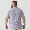Man wearing Lilac Gray Short Sleeve Polo, back view.