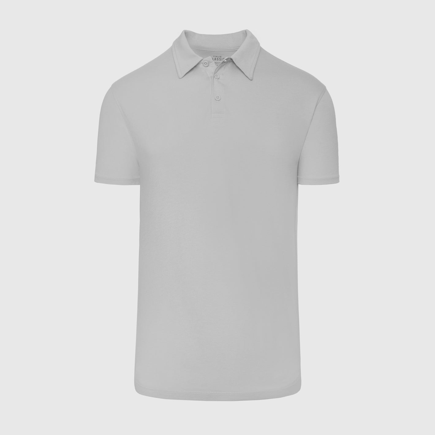 Iron Gray Short Sleeve Polo, featuring a three-button placket and classic fit.