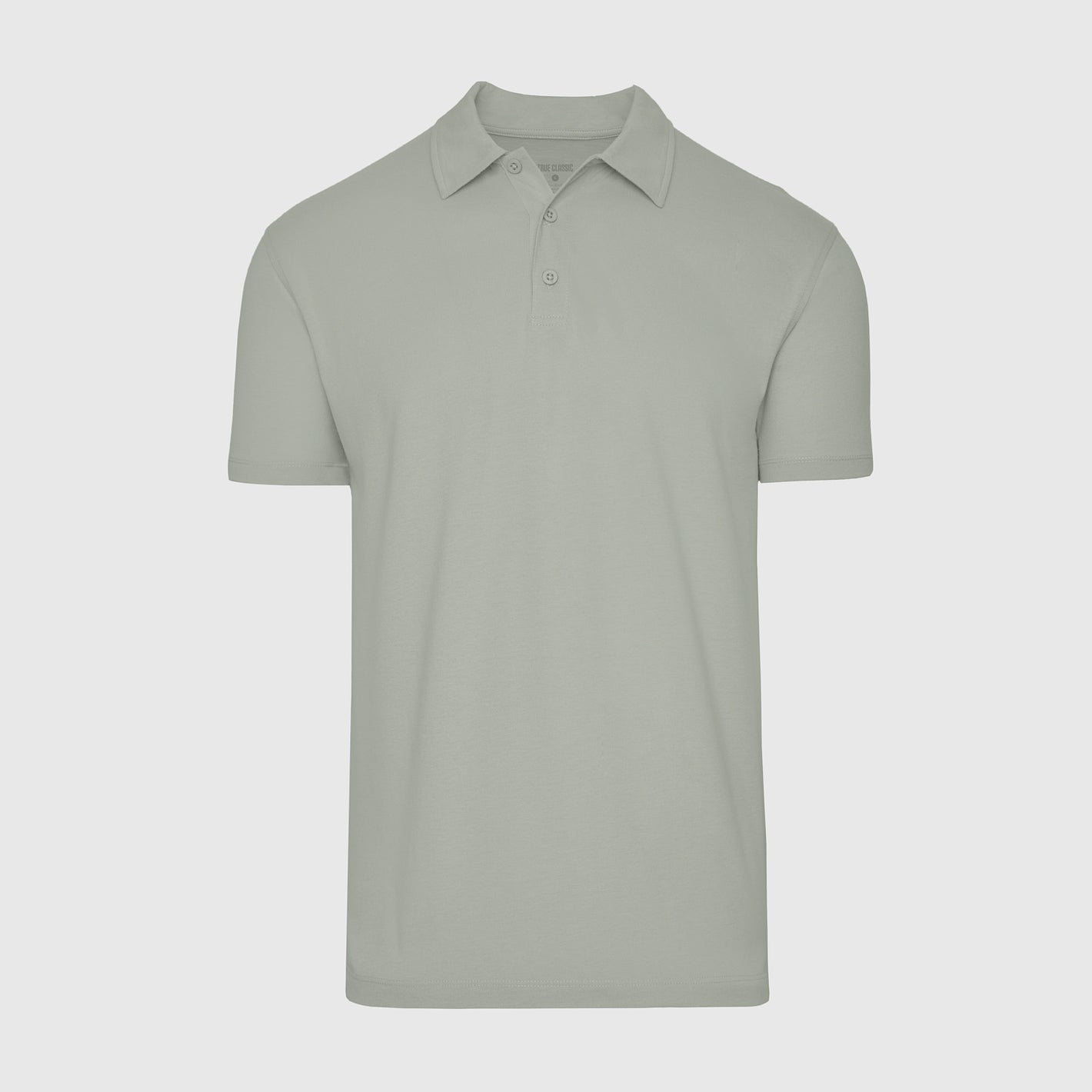 Slate Green Short Sleeve Polo with classic collar and three-button placket.
