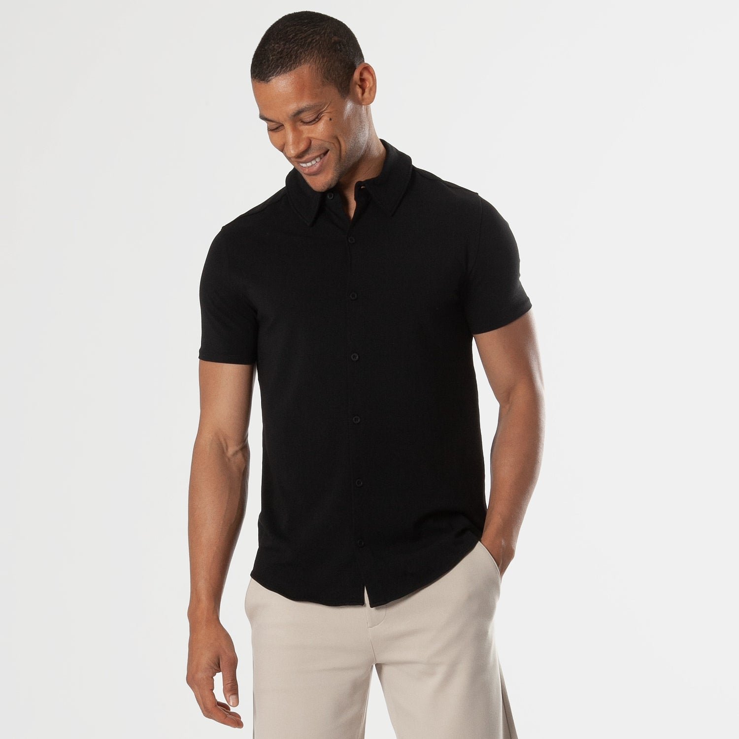 Black Short Sleeve Button Up Shirt