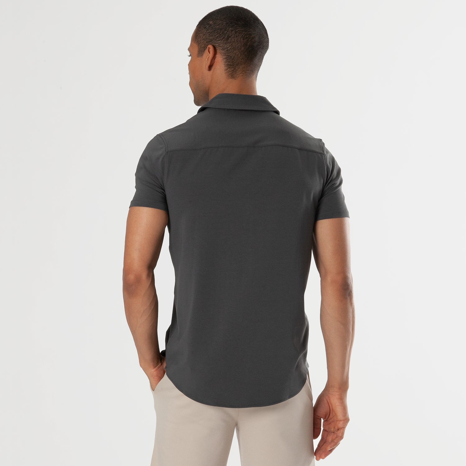 Carbon Short Sleeve Knit Button Up Shirt