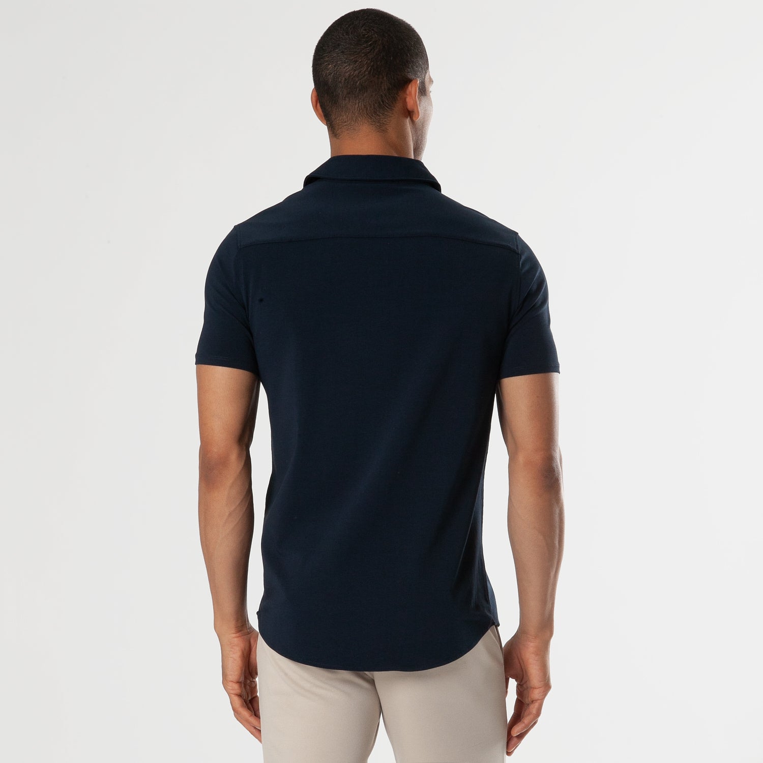 Navy Short Sleeve Knit Button Up Shirt