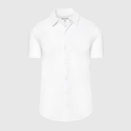 White Short Sleeve Knit Button Up Shirt