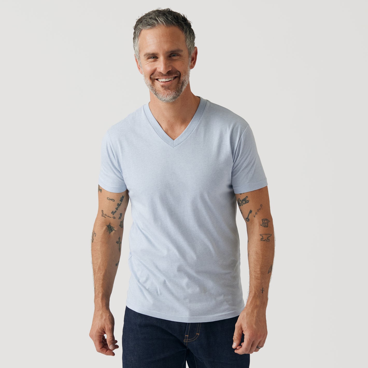 Heather Pale Blue V Neck T Shirt