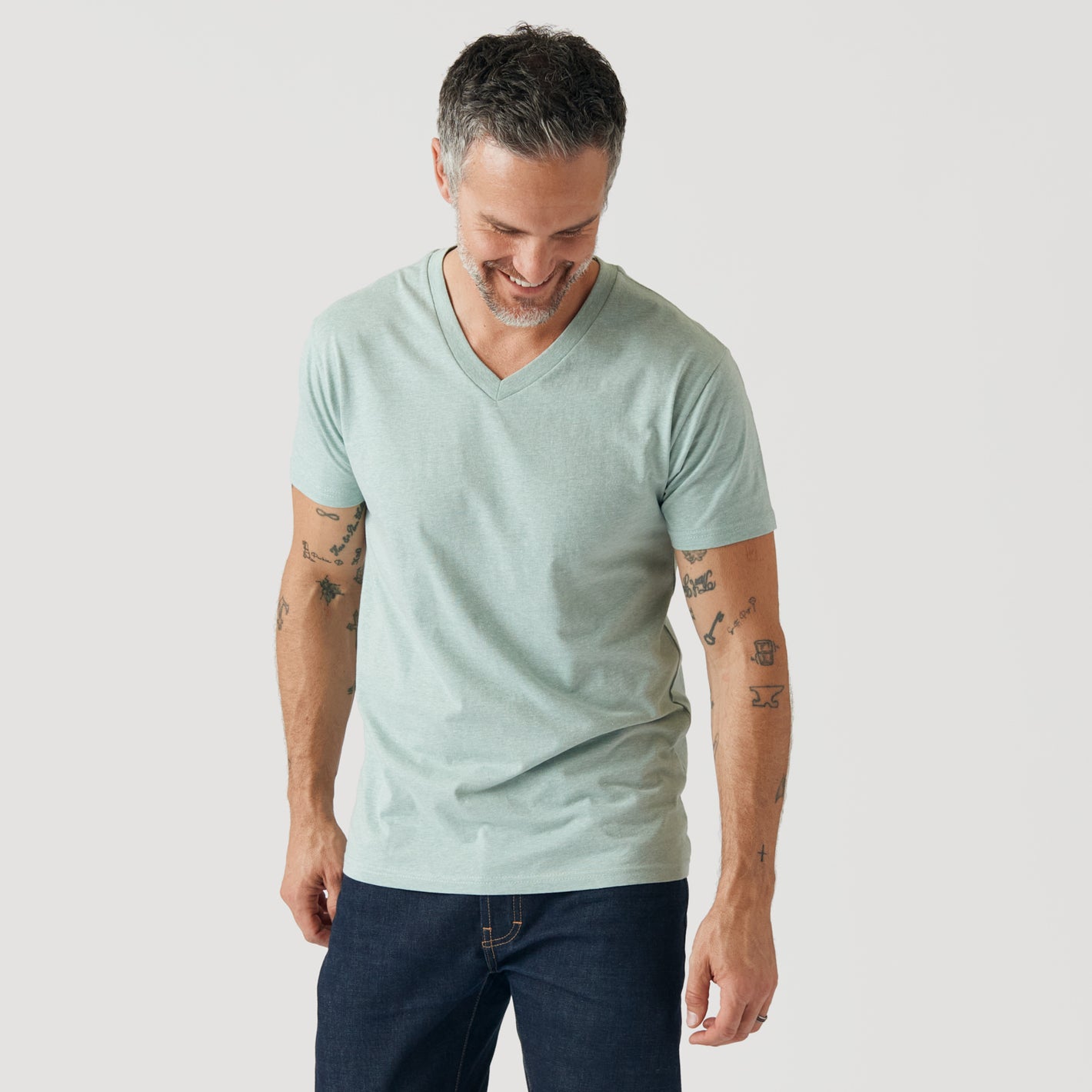 Heather Sage V Neck T Shirt