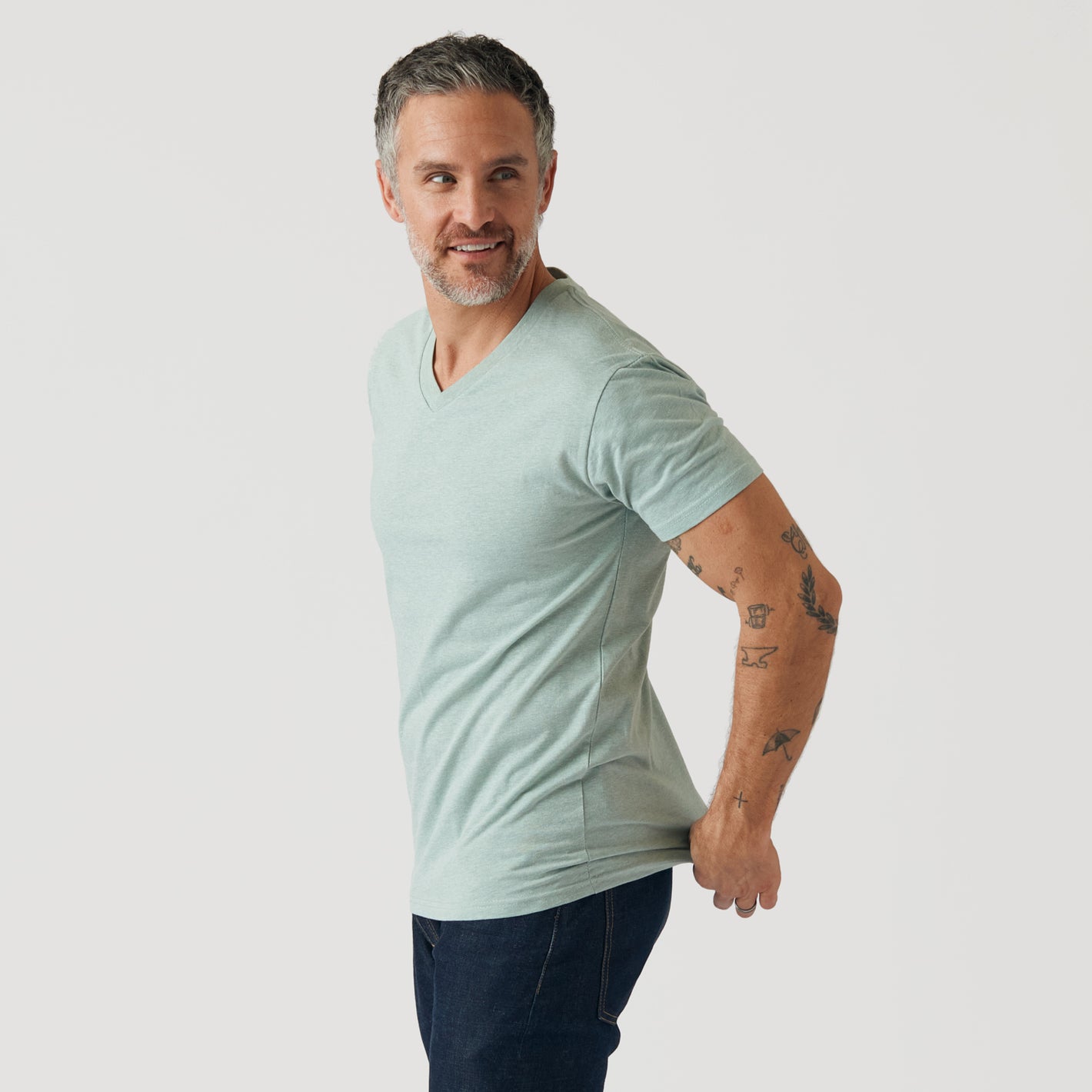 Heather Sage V Neck T Shirt