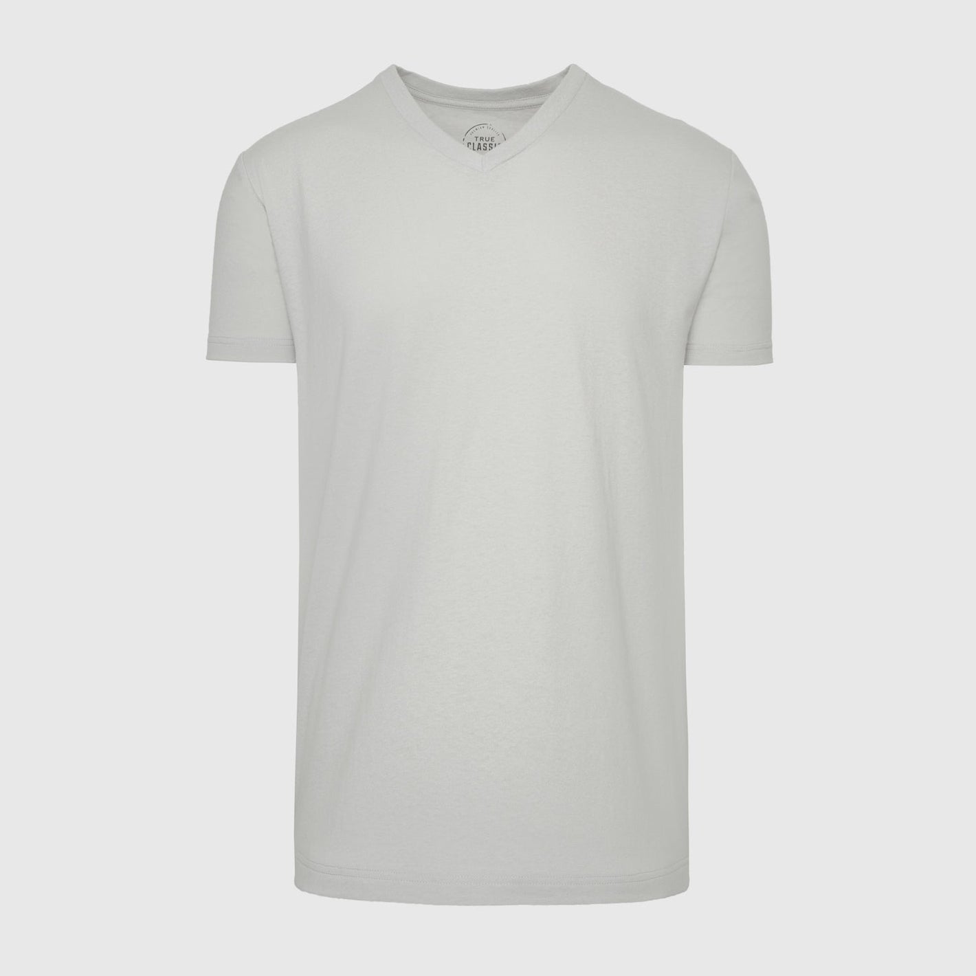 Light Gray V Neck T Shirt on neutral background.