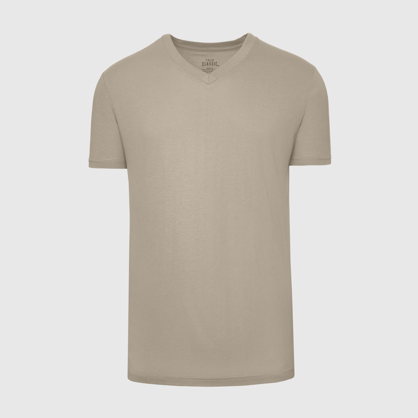 Military Beige Classic V-Neck T-shirt displayed on neutral background.
