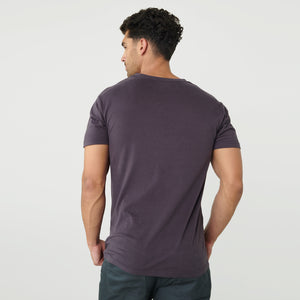True ClassicMan wearing Dark Purple V-Neck Tee from behind.